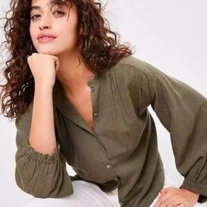 Loft | Olive Green Ruffle Blouse Size Large